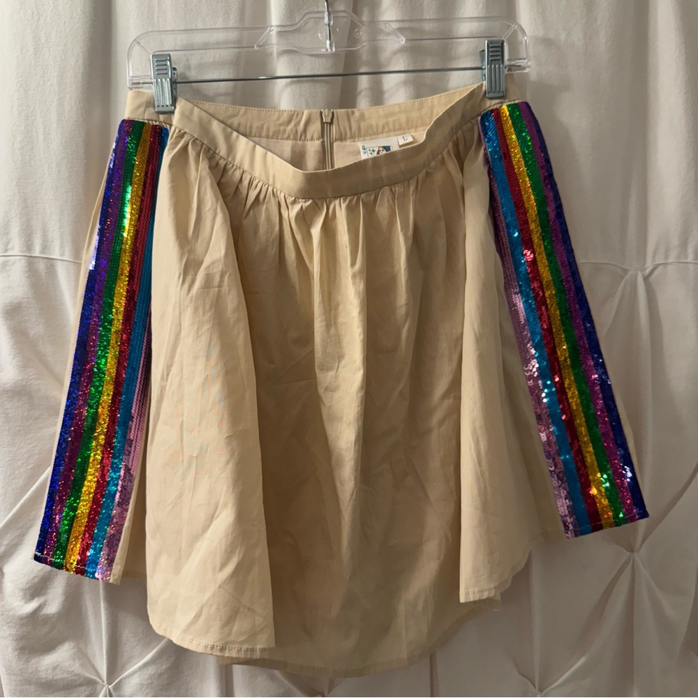 Queen of Sparkles, NWT, Skirt/Skort, Cream, Rainbow Sequins, Size Large